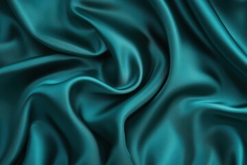 Obraz premium Rich aquamarine satin fabric. Shiny, smooth texture. Soft cascades. Luxurious setting featuring design space. Digital banner. Aerial view, surface arrangement