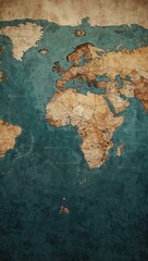 Artistic map with heart-shaped landmass surrounded by ocean.