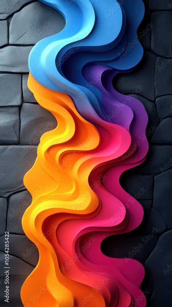 Poster abstract colorful wavy forms against a dark textured background
