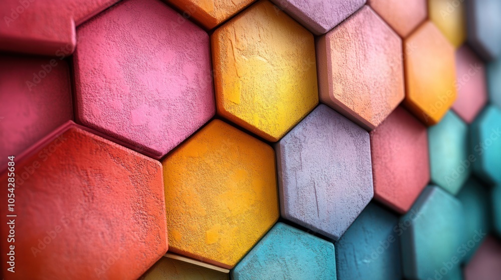 Poster Abstract Pattern of Colorful Hexagonal Tiles