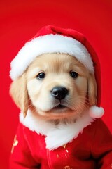 Charming Holiday Puppy in Santa Costume Close-Up