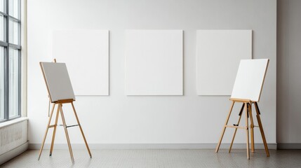 Minimalist Blank White Canvas in Clean Studio or Gallery Setting  Perfect for Artwork Mockups and Creative Displays