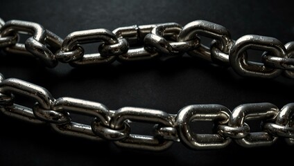 Obraz premium Close-up of metallic chain on black background.