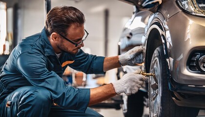 Obraz premium mechanic fixing car 