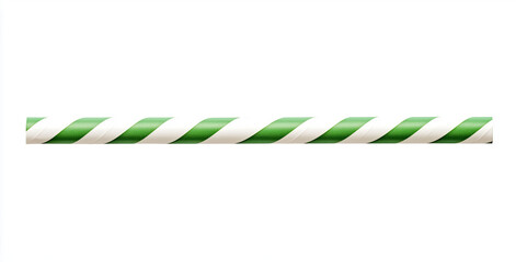 A white and green striped paper straw isolated on white background.