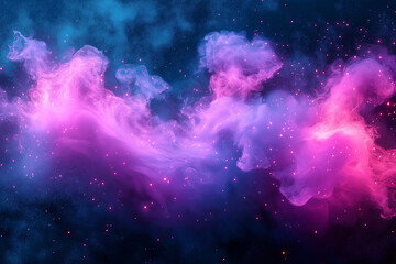 A breathtaking cosmic cloud of vibrant pink and purple hues illuminated by starlight in the night sky. Generative AI