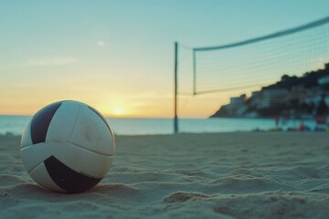 Colorful Volleyball on a Picturesque Beach at Sunset