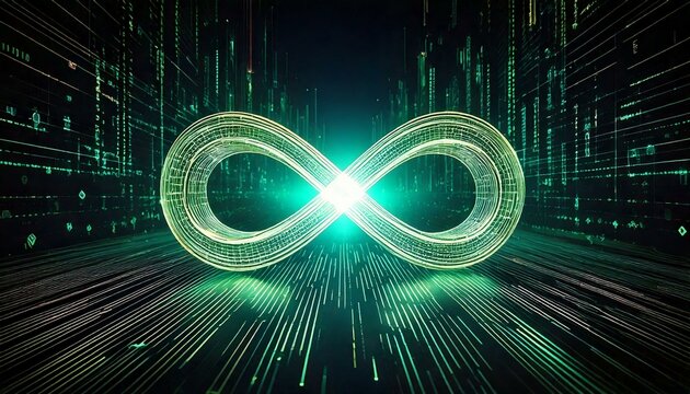 Le symbole infini sur fond technologique