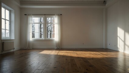 Fototapeta premium Empty room with wooden floors and white walls.