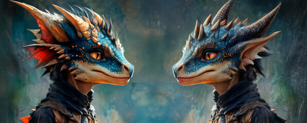 Fantasy Dragon Hybrid Characters in Mystical Encounter