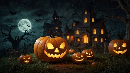 Ghost and pumpkin-themed Halloween design.