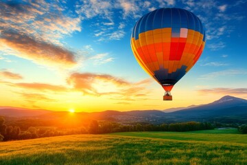 Obraz premium Vibrant Sunset Soaring Over Idyllic Countryside Landscape