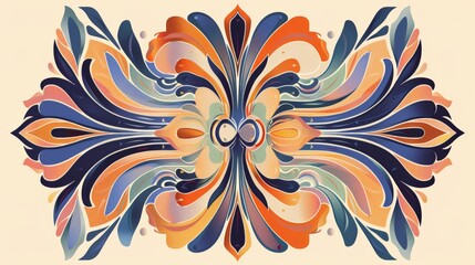 Fototapeta premium Rendering of an art nouveau floral motif flat design front view artistic expression theme cartoon drawing Split-complementary color scheme