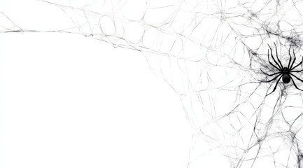 detailed spider web with spider in corner, creating spooky atmosphere. intricate web design contrasts with white background, enhancing eerie feeling
