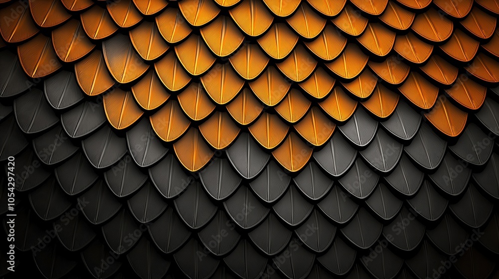 Poster black and orange feather pattern. the black and orange feathers are arranged in a way that creates a