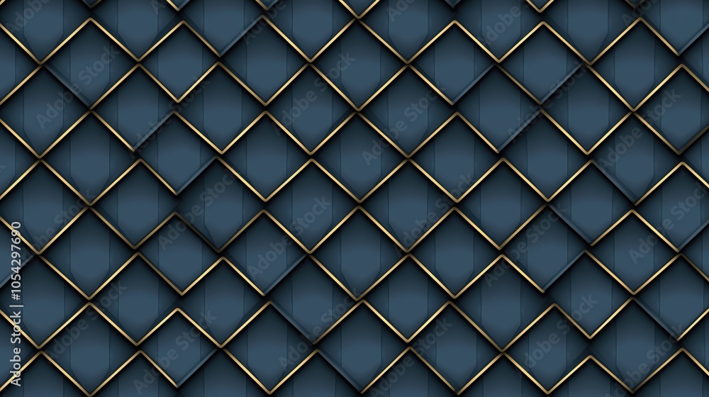 Aufkleber blue and gold patterned background with gold trim. the pattern is made up of squares and triangles