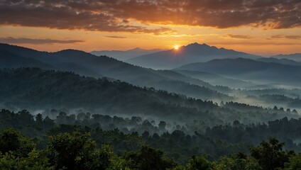 Naklejka premium Mountain sunrise capturing serene beauty.