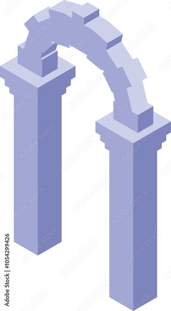 Poster architectural element featuring a stone arch resting on two pillars, visualized in a 3d isometric pe