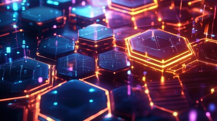 Abstract Hexagon Pattern with Glowing Lines