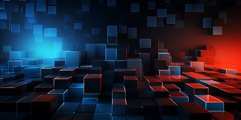 Abstract blue geometric city background with colorful vector shapes and modern digital design for technology and business themes