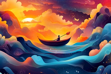 Abstract Art: Wavy Ocean Landscape