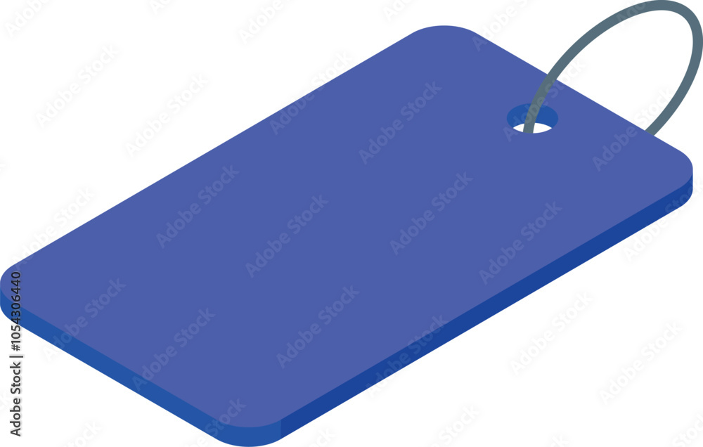 Poster simple blue rectangular label with a string attached is presented in an isometric view