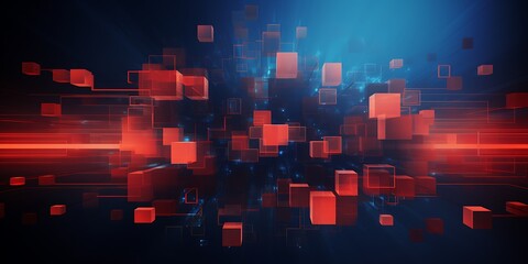 Abstract blue geometric city background with colorful vector shapes and modern digital design for technology and business themes