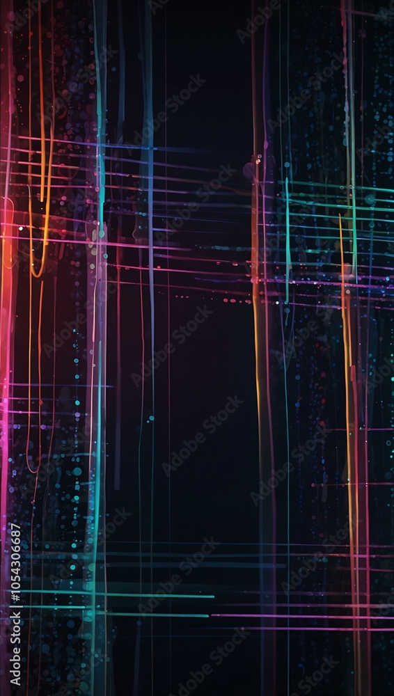 Poster vibrant digital patterns with glowing lines and circles for a tech-inspired background.