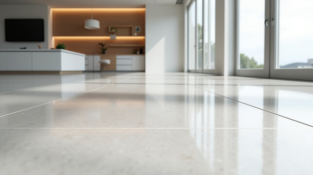 c&ocirc;modo sala moderno interior com piso brilhante porcelanato mockup 