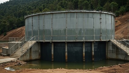 Water reservoir at peak levels, storing supplies.