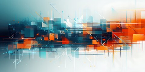 Abstract blue geometric city background with colorful vector shapes and modern digital design for technology and business themes