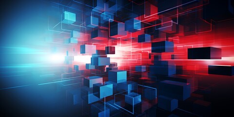 Abstract blue geometric city background with colorful vector shapes and modern digital design for technology and business themes