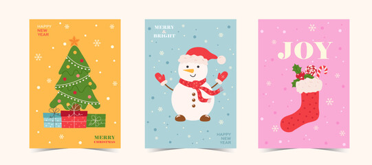 Fototapeta premium Merry Christmas and Happy New Year greeting cards set. Vector illustration concepts for background, greeting card, party invitation card, website banner, social media banner, marketing