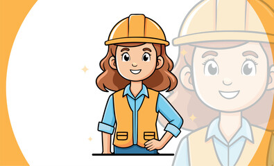 Mascot illustration of a woman wearing an engineer helmet, for an engineering company.