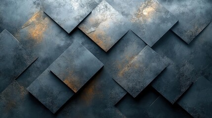 Abstract Dark Grey and Gold Geometric Pattern on Rough Textured Surface