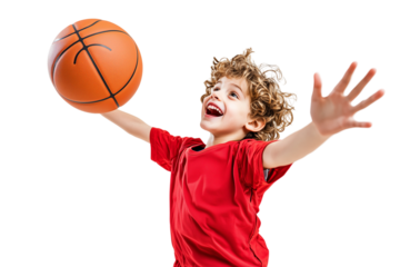 Young Boy Playing Basketball with Enthusiasm