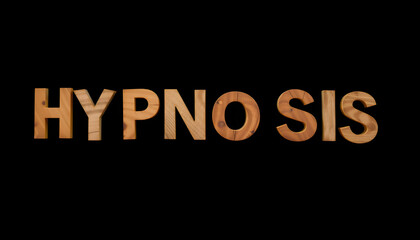 Fototapeta premium Word HYPNOSIS made with wooden letters on black background, flat lay isolated with white highlights, png