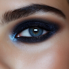 Fototapeta premium blue close up smokey eye makeup hd instagram aesthetic professional blended shimmer sultry thick eyebrow natural night time glam
