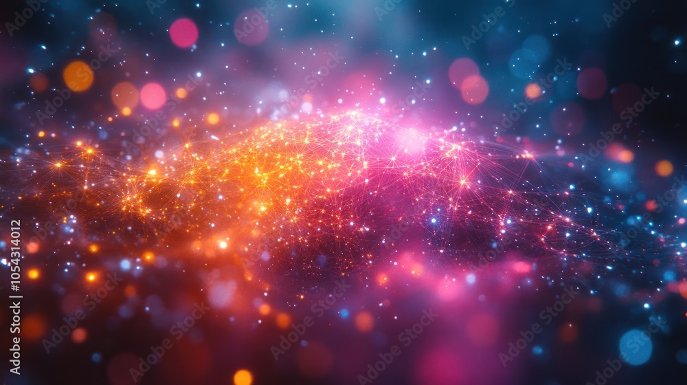 Poster abstract background with glowing network and bokeh lights