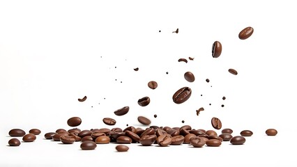 Obraz premium coffee beans background. floating coffee beans on white background