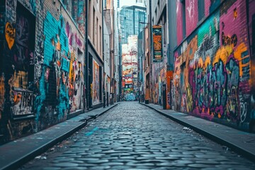 Naklejka premium Vibrant Alleyway: A Colorful Urban Adventure