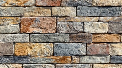 Obraz premium A textured stone wall featuring various colors and shapes of stones.