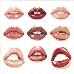 Red lips illustration on white background with lipstick and smile elements