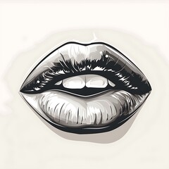 Red lips illustration on white background with lipstick and smile elements