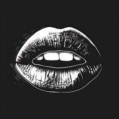 Red lips illustration on white background with lipstick and smile elements