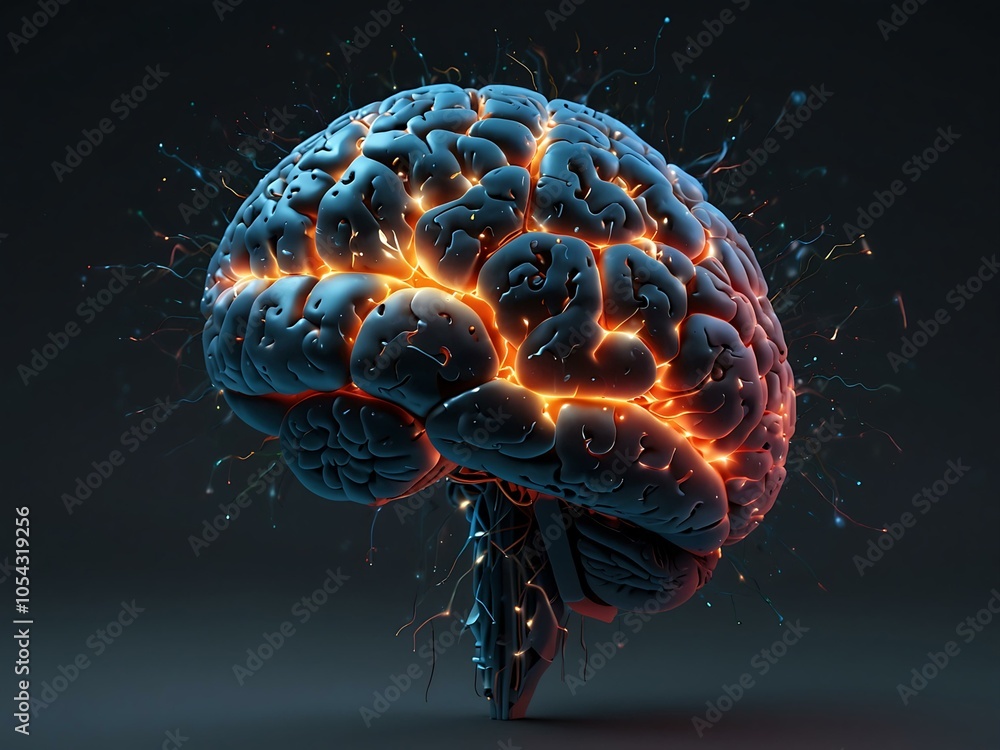 Poster animated ai brain with flowing lights representing neural connections.