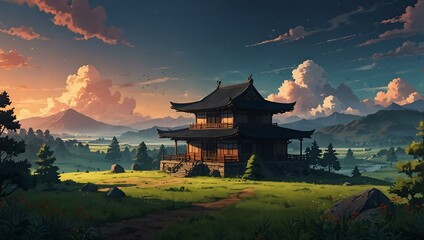 Obraz premium Anime-style landscape theme.