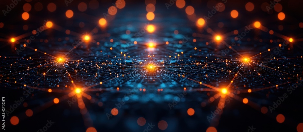 Aufkleber Abstract Digital Network with Glowing Orange Nodes