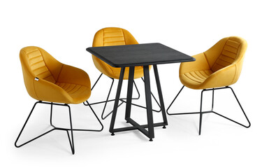 modern dining table and chair isolated on white background .wooden and fabric . kitchen dining...