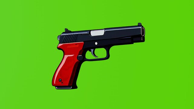 4k animation of a gun isolated on a green screen